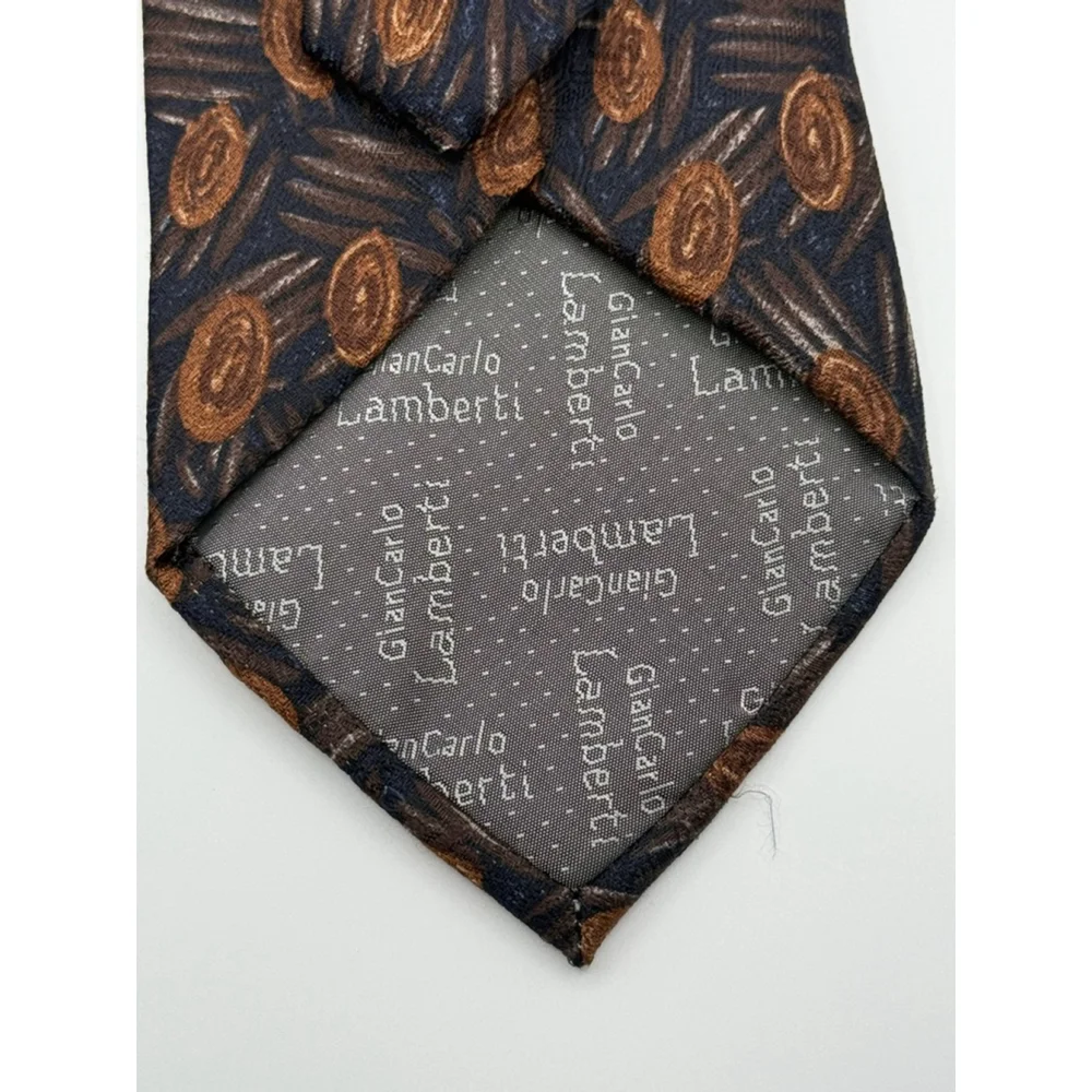Giancarlo Lamberti Silk Tie Made in Italy Abstract Brown Navy Pattern Luxury